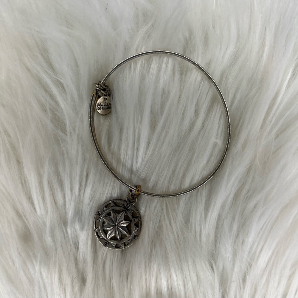 Alex and Ani Rafaelian Silver Compass Charm Bangle Bracelet